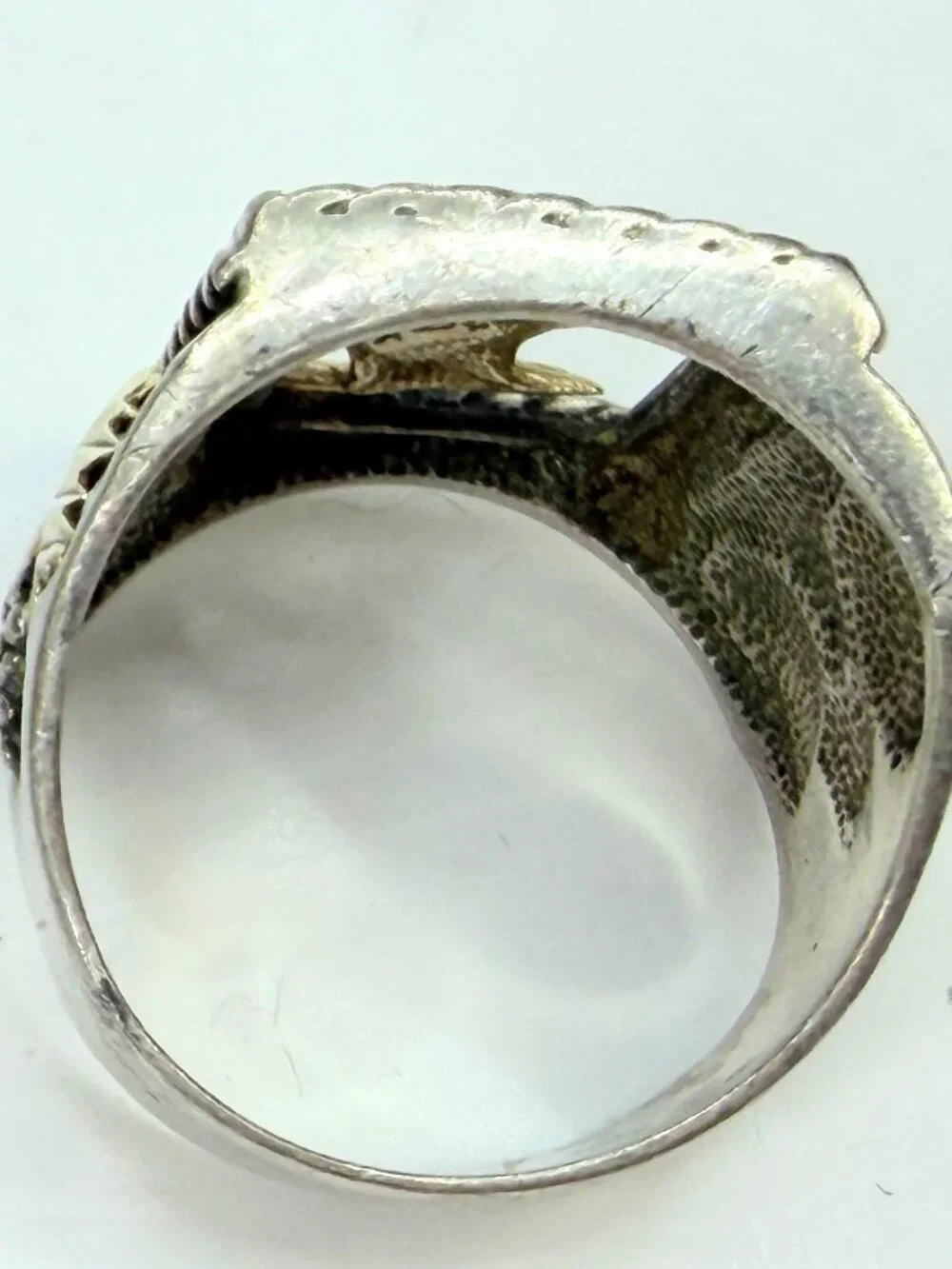 Vintage 14K Yellow Rose Gold Sterling Silver Triple Tone Ring Size 9 JR1963